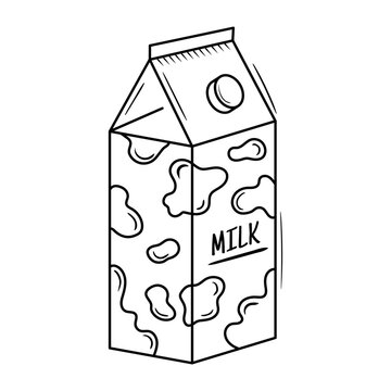 recommend clip art: Sketch drawing of milk in carton box. Supermarket drink pack vector illustration. Grocery dairy product doodle. Outline silhouette icon