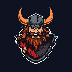 barbarian viking man wearing horn warrior helmet logo esport vector illustration