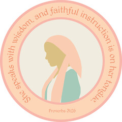 Proverbs 31:26 vector illustration bible verse. Encouraging Bible verses for mothers