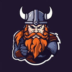 barbarian viking man wearing horn warrior helmet logo esport vector illustration