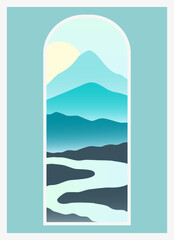 Mountain landscape view gradient illustration poster. Bright vibrant colors