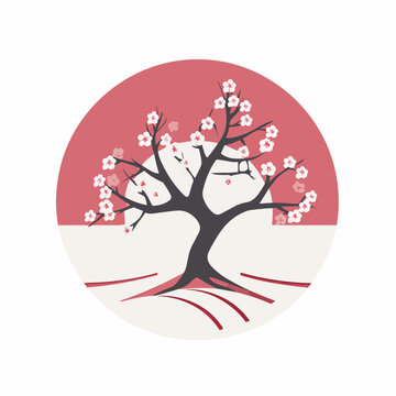 Sakura japanese cherry tree in blossom logo for wellness, spa, health, vector art symbol