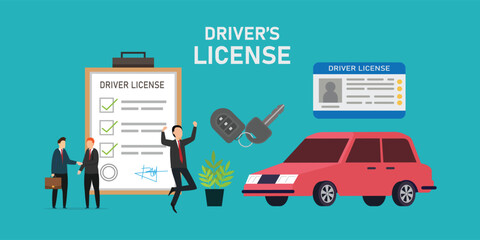 People getting driving license - learning to drive a car on driver course 2d vector illustration concept for banner, website, illustration, landing page, flyer, etc.