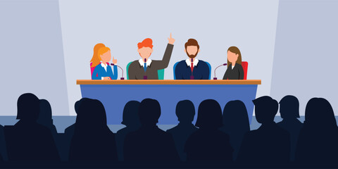 Political candidates speech in front of audiences 2d vector illustration concept for banner, website, illustration, landing page, flyer, etc. - obrazy, fototapety, plakaty