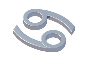 Astrological sign cancer isolated on white background. Metallic zodiac symbol. 3d render