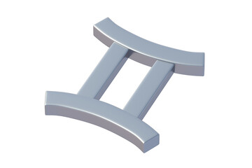 Astrological sign gemini isolated on white background. Metallic zodiac symbol. 3d render