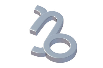 Astrological sign capricornus isolated on white background. Metallic zodiac symbol. 3d render