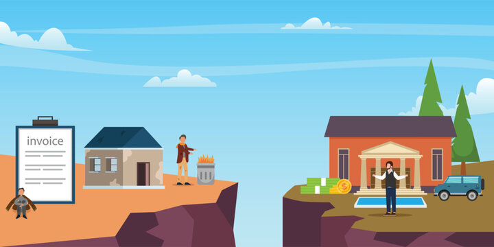 Rich and Poor gap - Society imbalance 2d vector illustration concept for banner, website, illustration, landing page, flyer, etc.