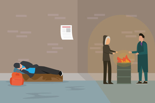 Homeless Adult Poor People 2d vector illustration concept for banner, website, illustration, landing page, flyer, etc.