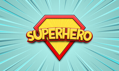 Superhero cartoon logo on bright background. Vector illustration.