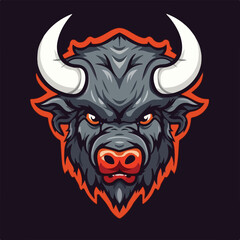 angry bull buffalo bison head e sport logo vector illustration