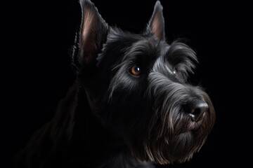 Alert & Amused: Posed Pet Portrait of Scottish Terrier Dog on Sunny Indoor Day: Generative AI