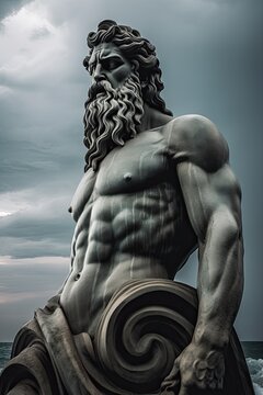 A Majestic Portrait of Poseidon, the Greek God of the Seas and Oceans: Generative AI
