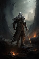 The Legendary Knight's Valiant March Into the Last War: A Dark Fantasy Illustration: Generative AI