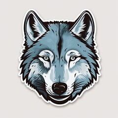 Wolf Sticker Logo: Artistic Design with Cartoon Drawing of Grey Wild Animal's Face: Generative AI