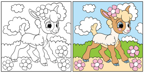 Fototapeta premium Coloring for kids cute lamb vector illustration