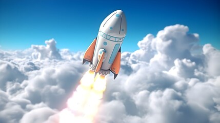  A rocket going to the moon, Business startup and business growth concept