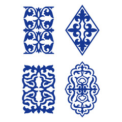 Set of 4 vectors. Islamic ornament vector, persian motiff. Asian floral designs. Abstract Asian elements of the national pattern of the ancient nomads of the Kazakhs, Kyrgyz, Mongols, Tatars, Uzbeks.