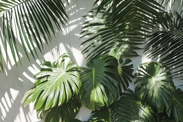 Fototapeta na wymiar Soft Foliage of Tropical Palm Tree - Closeup 3D Interior Mockup, Ai generative