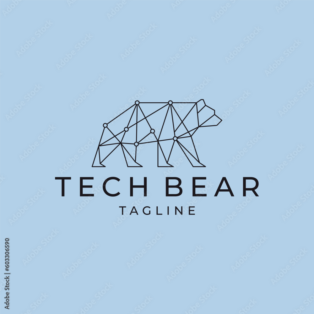 Poster tech bear logo icon design template