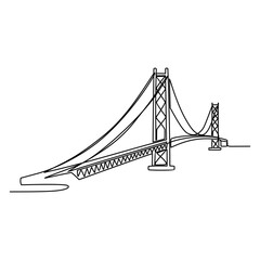 One continuous line drawing of bridge design illustration. Bridge architecht in simple linear style. Construction design concept. Vector illustration