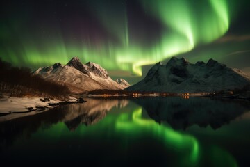 Obraz na płótnie Canvas Aurora Borealis over Lofoten. Generative AI