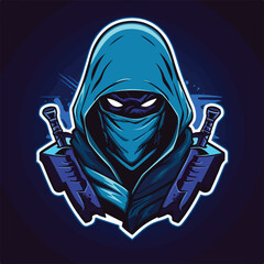 ninja samurai katana sword man logo esport gaming vector illustration