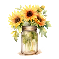 Fototapeten Watercolor Sunflowers glass jar Clipart -Watercolor bouquet of sunflowers- fall sunflower floral bouquets in PNG format instant download for commercial use(Ai Generatives) © Nimra