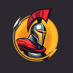 warrior spartan knight head e sport logo badge vector illustration