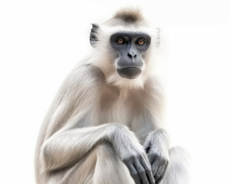 photo of langur isolated on white background. Generative AI