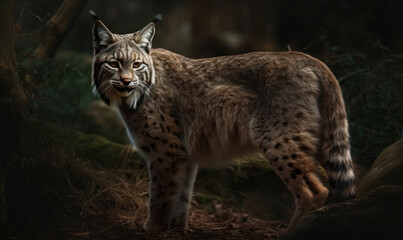Obraz na płótnie Canvas photo of lynx standing in the forest. Generative AI