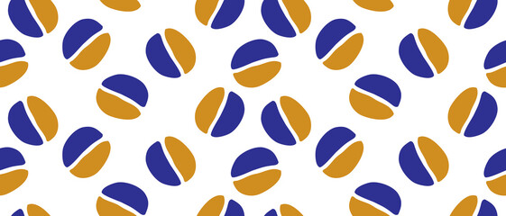 Cute Hand Drawn Abstract Coffee Grains Vector Pattern. Pink-Blue Coffee Seeds on a White Background.Simple Irregular Vector Print with Coffee Beans  ideal for Fabric, Wrapping Paper. Geometric Design.