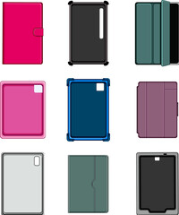 tablet case set cartoon. technology device, computer digital, cover wireless, blank black tablet case sign. isolated symbol vector illustration