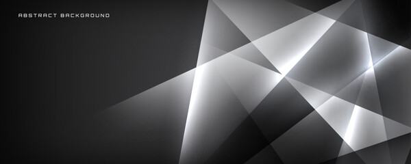 Obraz premium 3D black white techno abstract background overlap layer on dark space with cutout effect decoration. Modern graphic design element polygonal style concept for banner, flyer, card, or brochure cover