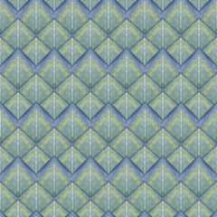 Watercolor seamless hand drawn mosaic pattern with colorful rhombuses in pale green and violet shades