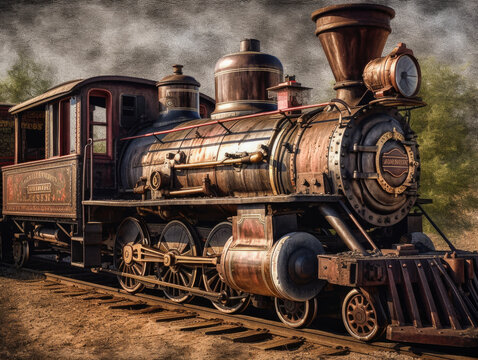 Vintage steam old train locomotive rendering on a white background Generative AI