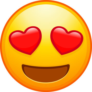 Top quality emoticon. Emoji with heart shaped eyes. In love emoticon, yellow face with heart-eyes and open smile. Yellow face emoji element.. Emoji icon from Telegram App.