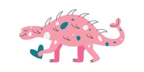 Flat hand drawn vector illustration of ankylosaurus dinosaur