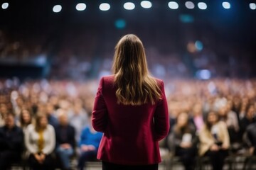 woman speaker on stage at corporate business conference and entrepreneurship in conference hall.