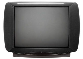 Vintage large screen stereo CRT television set isolated on white background