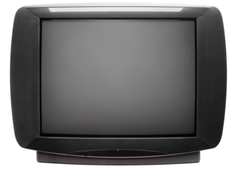 Vintage large screen stereo CRT television set isolated on white background
