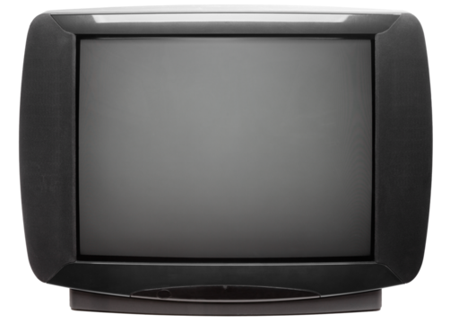 Vintage large screen stereo CRT television set isolated on white background