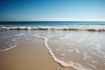 Fototapeta na wymiar Coastline on an empty tropical beach. Photorealistic illustration generative AI.
