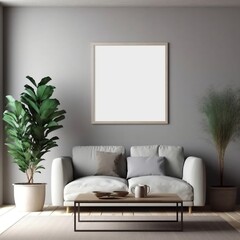 Blank Picture Frame Mockup Hanging in Modern Setting. Generative AI
