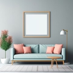 Blank Picture Frame Mockup Hanging in Modern Setting. Generative AI