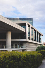 Fototapeta premium View of Acropolis Museum facade building exterior entrance, an archaeological museum in Athens center, Attica, Greece in a summer sunny day