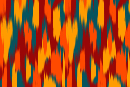 Uzbek ikat pattern and fabric in Uzbekistan. Abstract background for wallpaper, textures, textile, wrapping paper.
