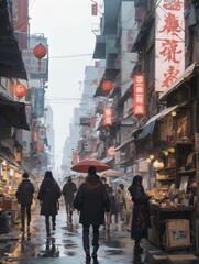 Obraz premium Generative AI: Lively Asian street market
