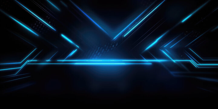 abstract geometric background with neon lights. Glowing neon lights on dark background. dark blue background thumbnail, neon theme. Generative AI