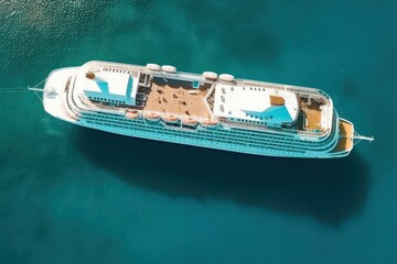 aerial view, magnificent cruise liner gracefully cruising through the deep blue ocean